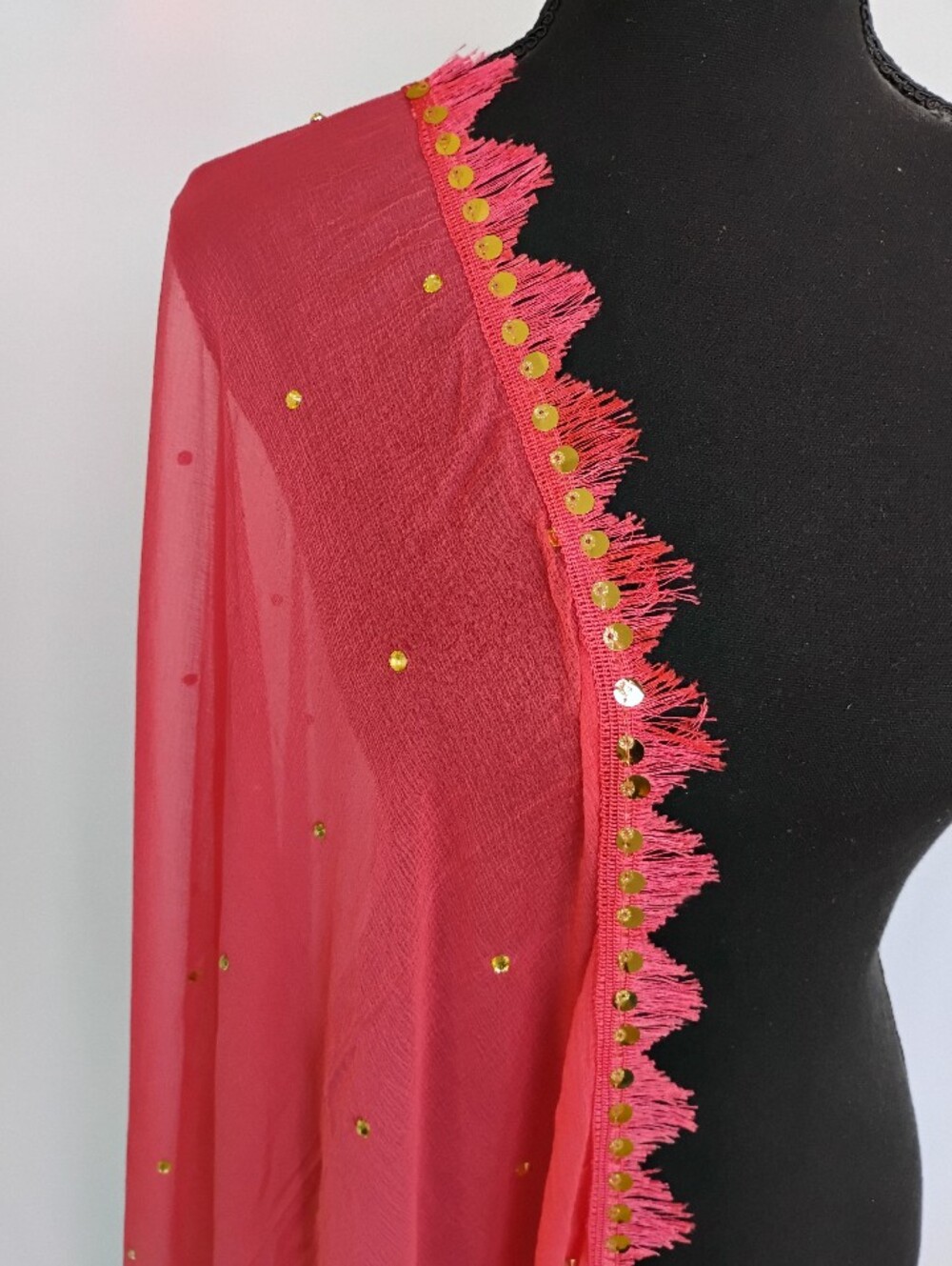 Coral Pink Chiffon Dupatta- Women's Accessory